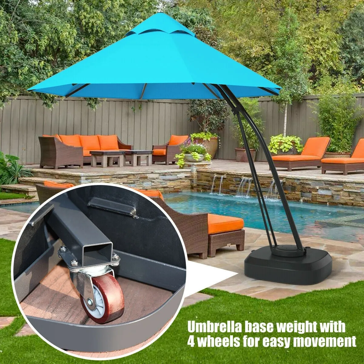 11ft Outdoor Cantilever Hanging Umbrella - Turquoise