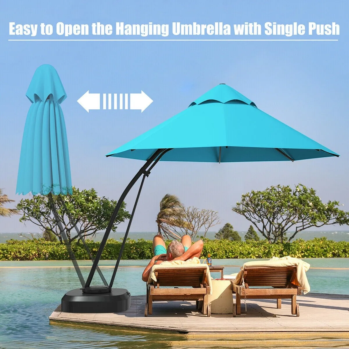 11ft Outdoor Cantilever Hanging Umbrella - Turquoise