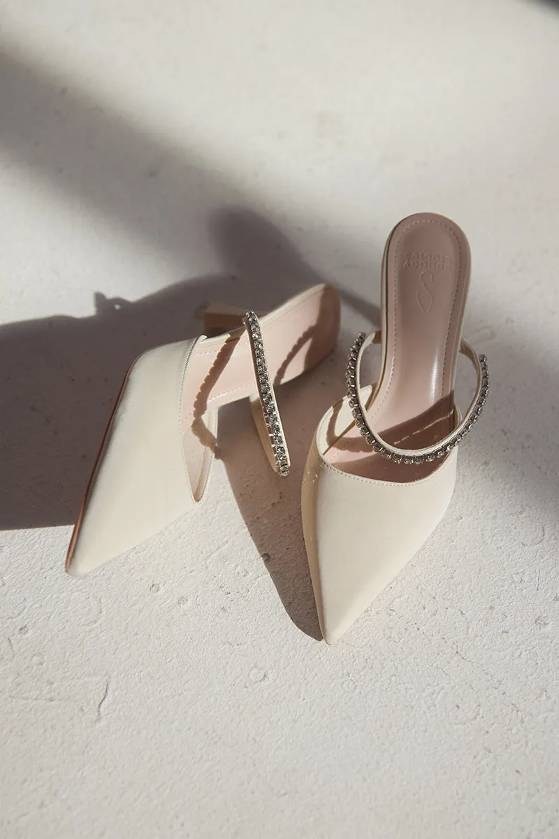 Aiko Gem-embellished Mules in Cream