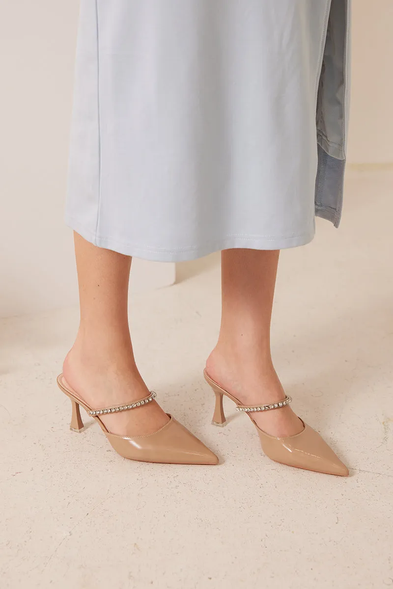 Aiko Gem-embellished Mules in Glazed Nude