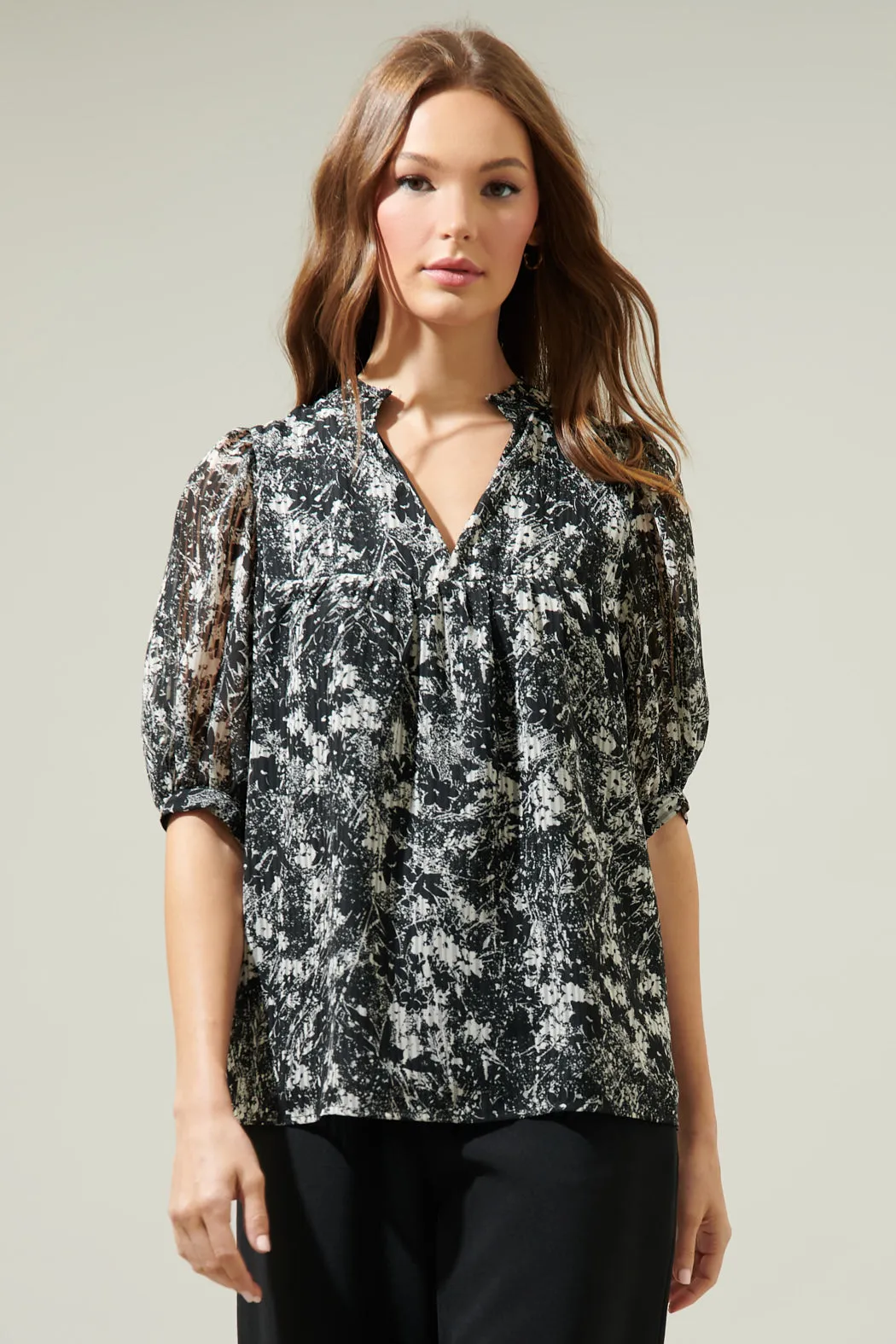 Armara Floral Delano Ruffle Split Neck Blouse