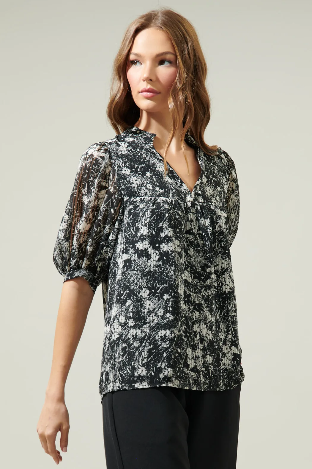 Armara Floral Delano Ruffle Split Neck Blouse