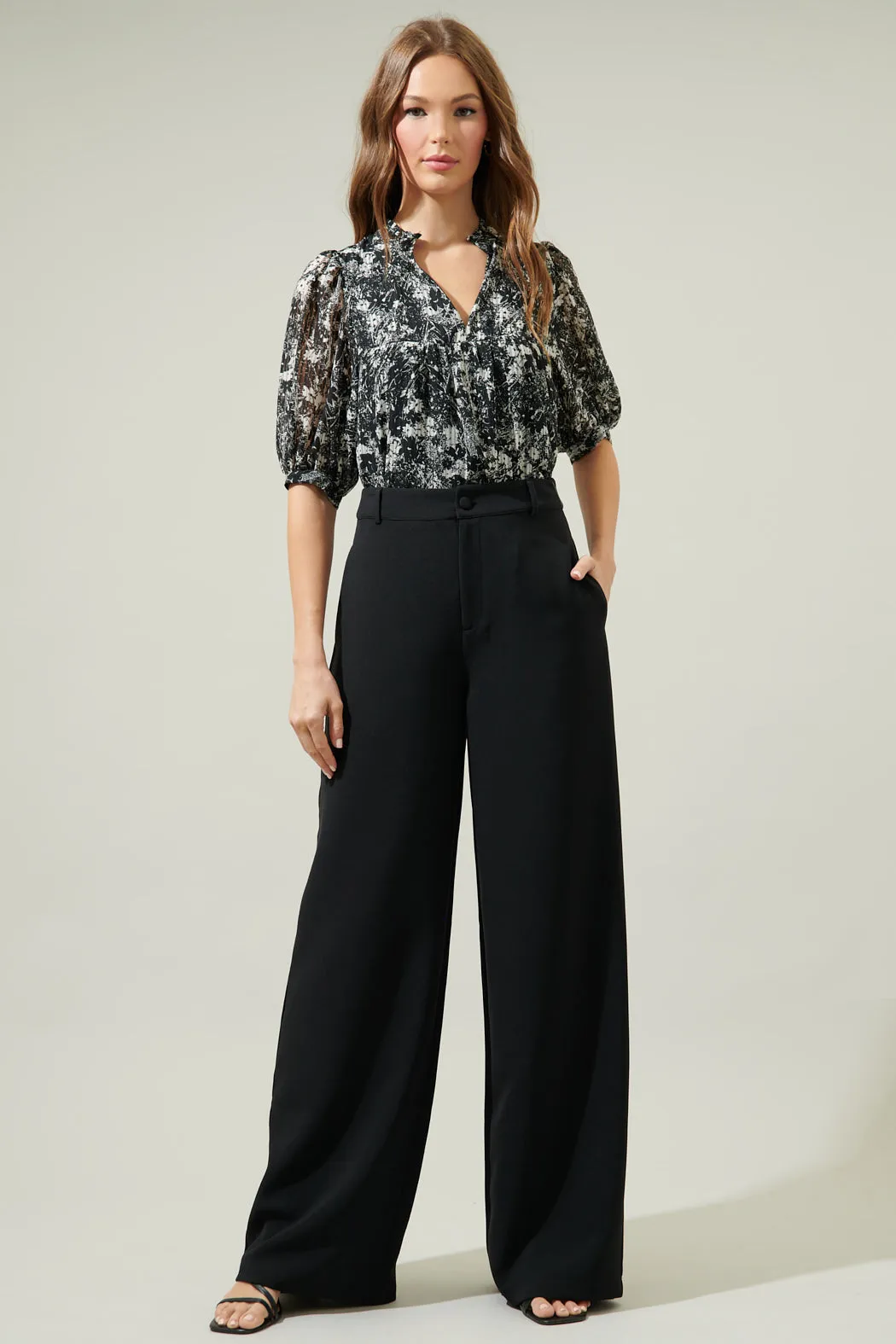 Armara Floral Delano Ruffle Split Neck Blouse