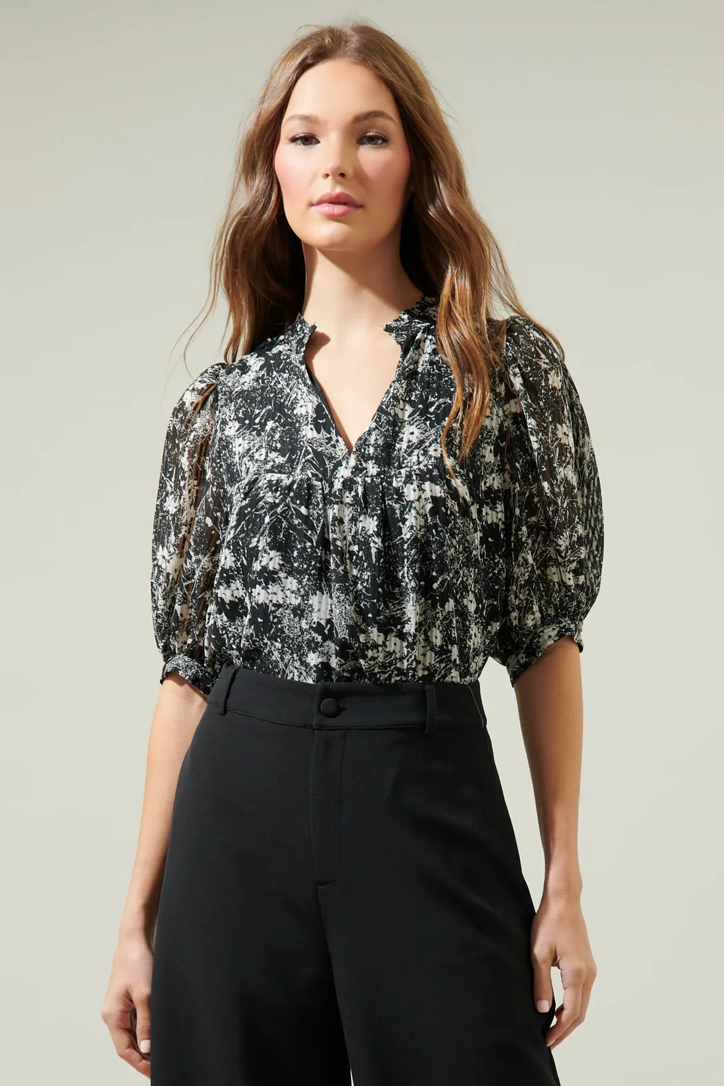 Armara Floral Delano Ruffle Split Neck Blouse