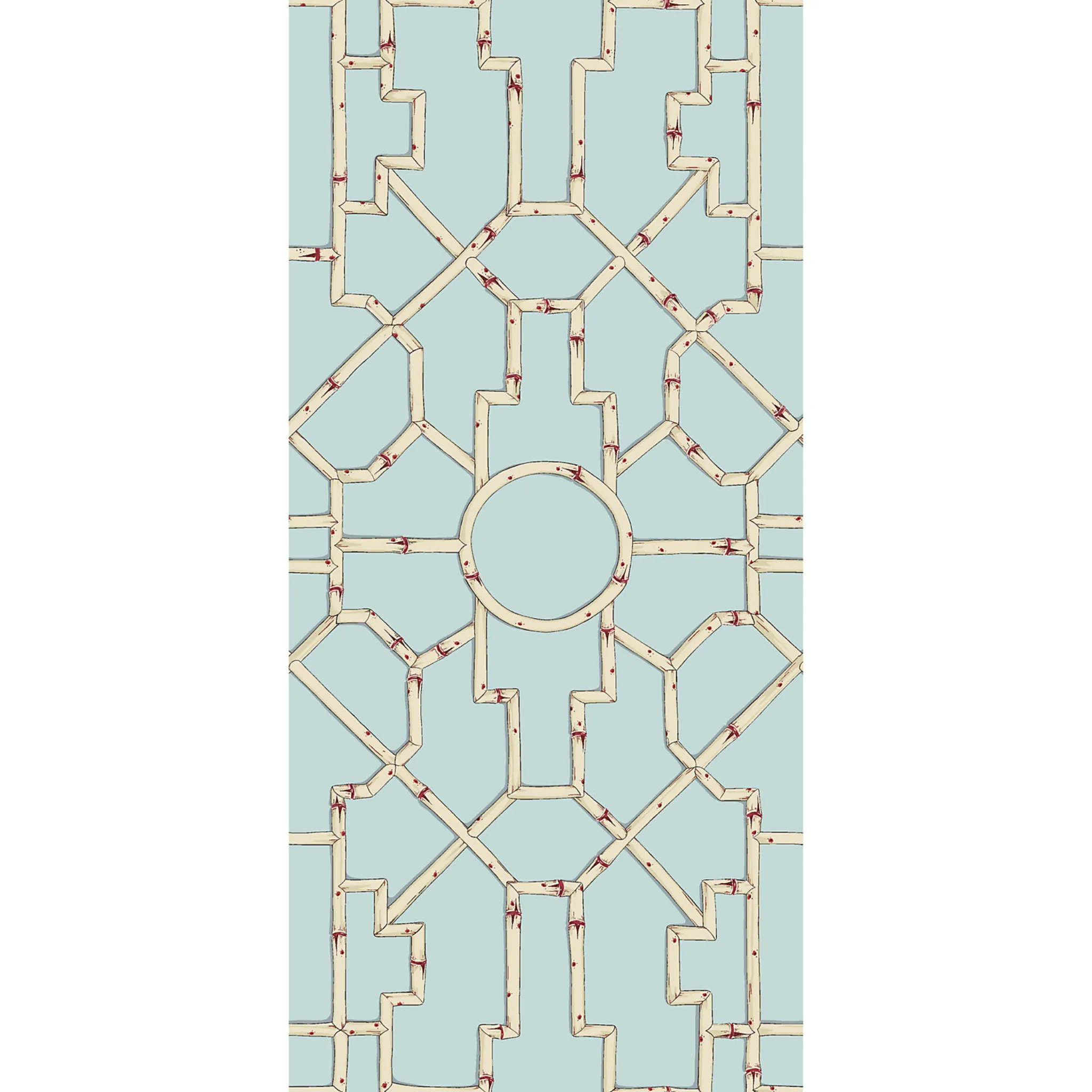 Baldwin Bamboo Wallpaper, Cream & Red on Aqua