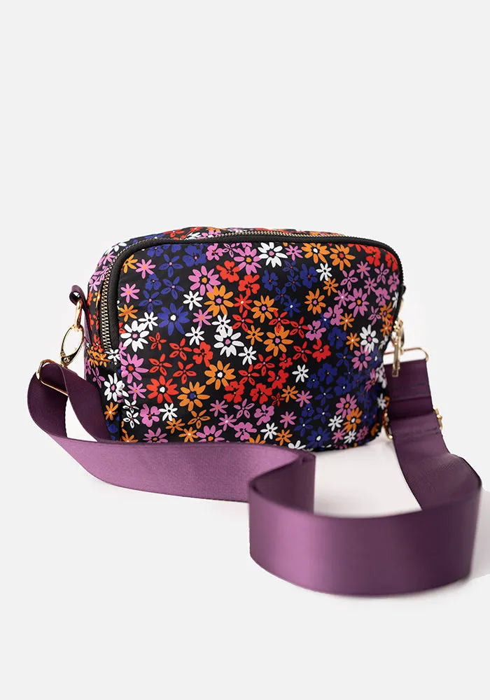 Black Ditsy Floral Print Cross Body Bag