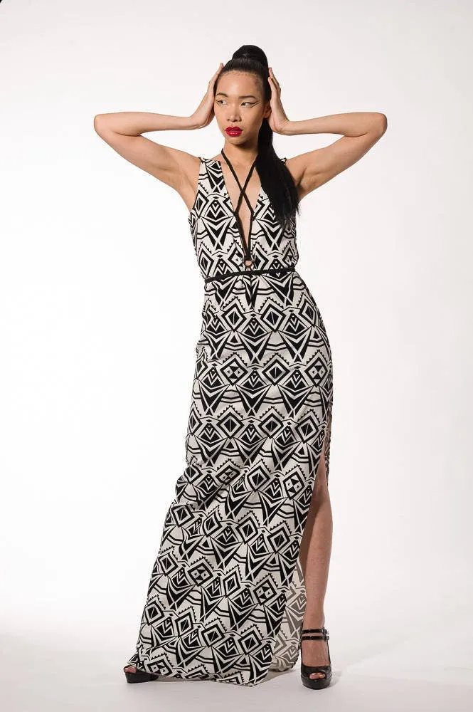 Black White Long Geometric Pattern Dress