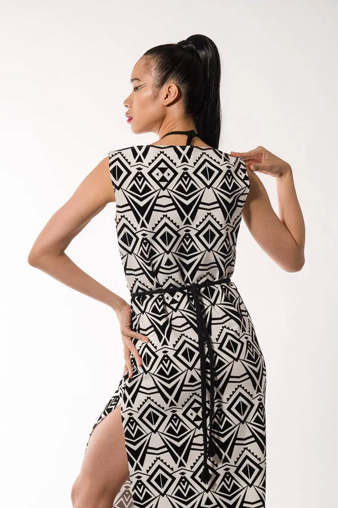 Black White Long Geometric Pattern Dress