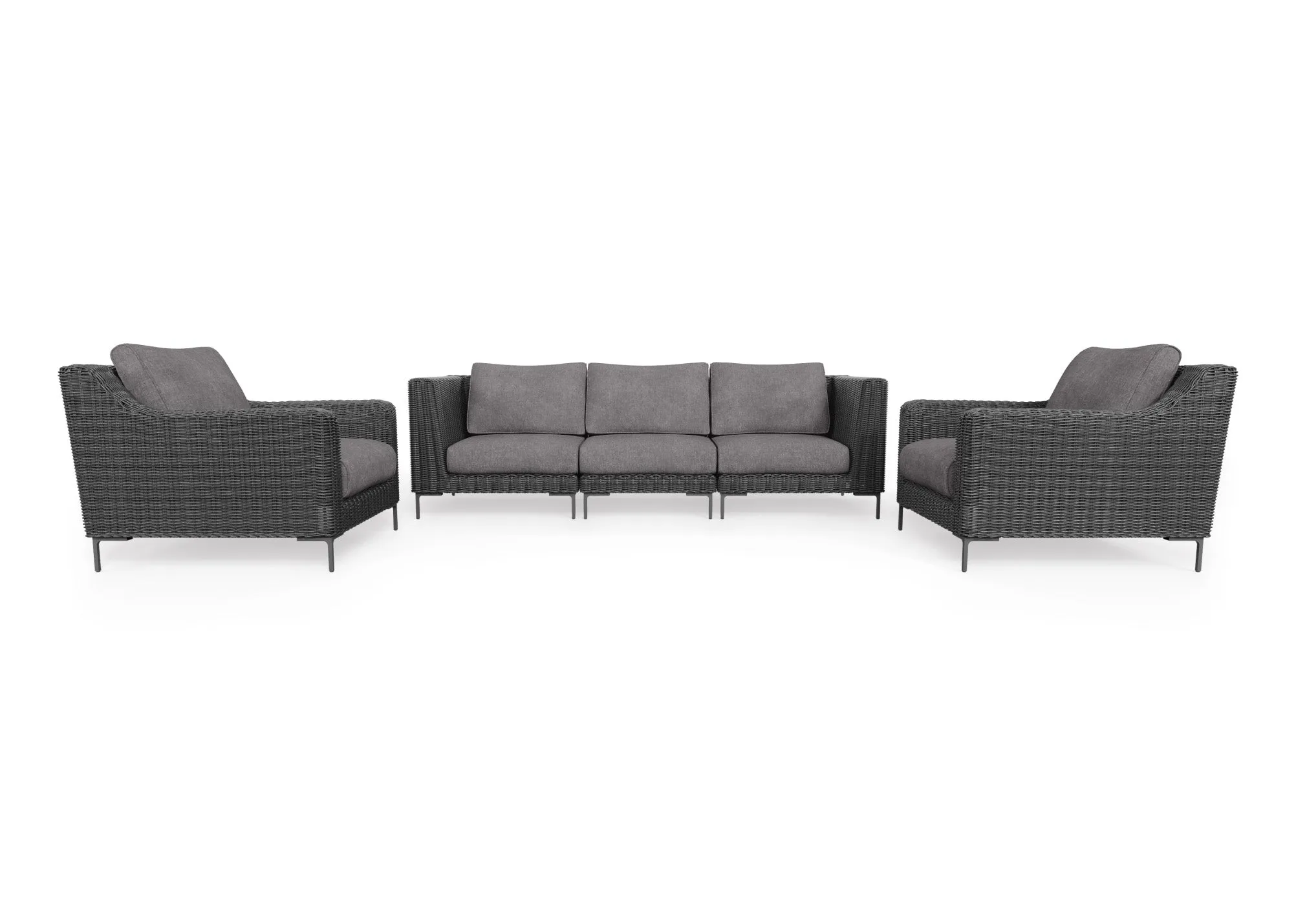 Black Wicker Outdoor Sofa with Armchairs - 5 Seat