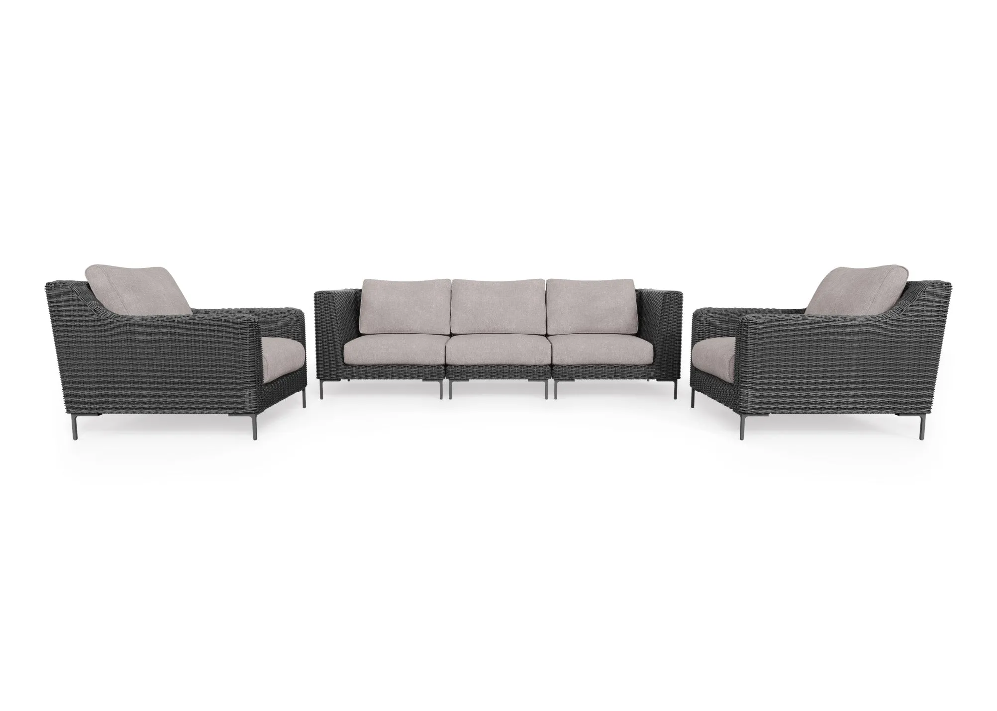 Black Wicker Outdoor Sofa with Armchairs - 5 Seat