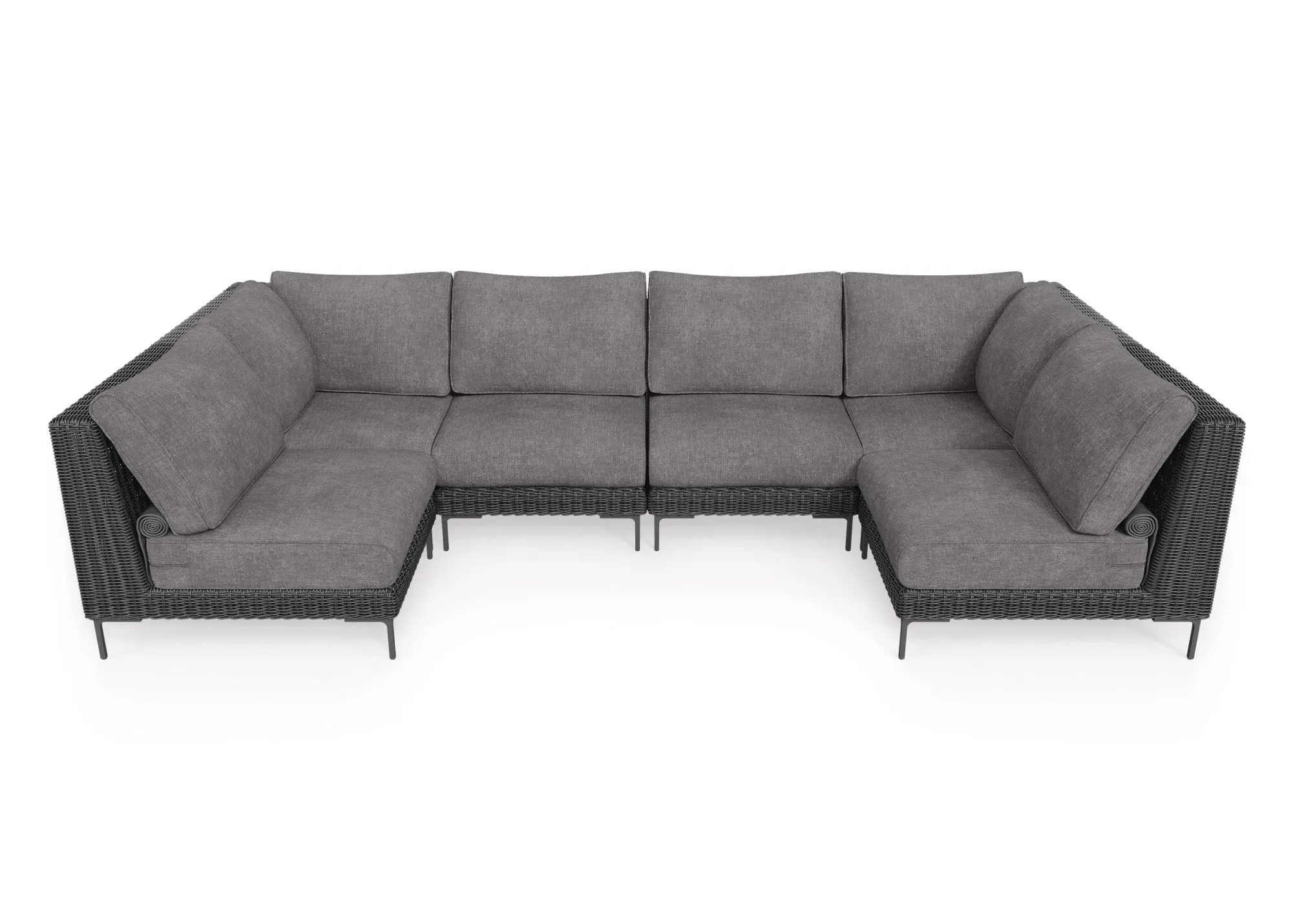 Black Wicker Outdoor U Sectional - 6 Seat