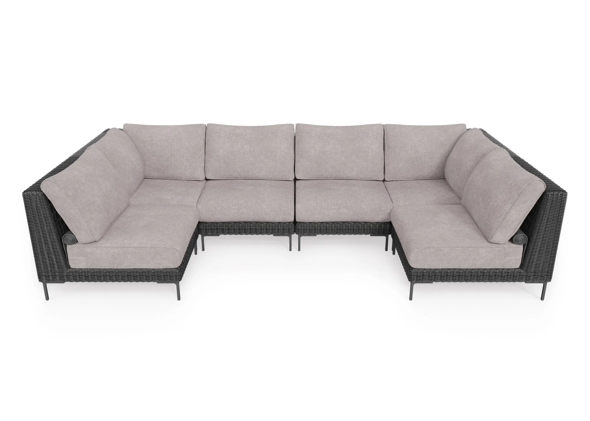 Black Wicker Outdoor U Sectional - 6 Seat