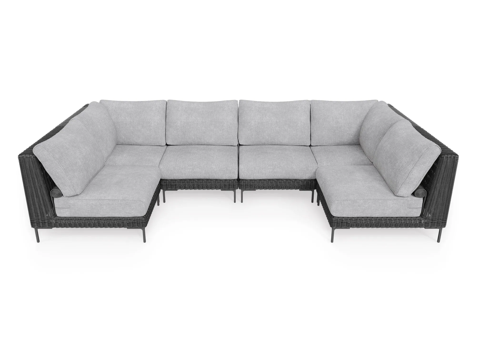 Black Wicker Outdoor U Sectional - 6 Seat