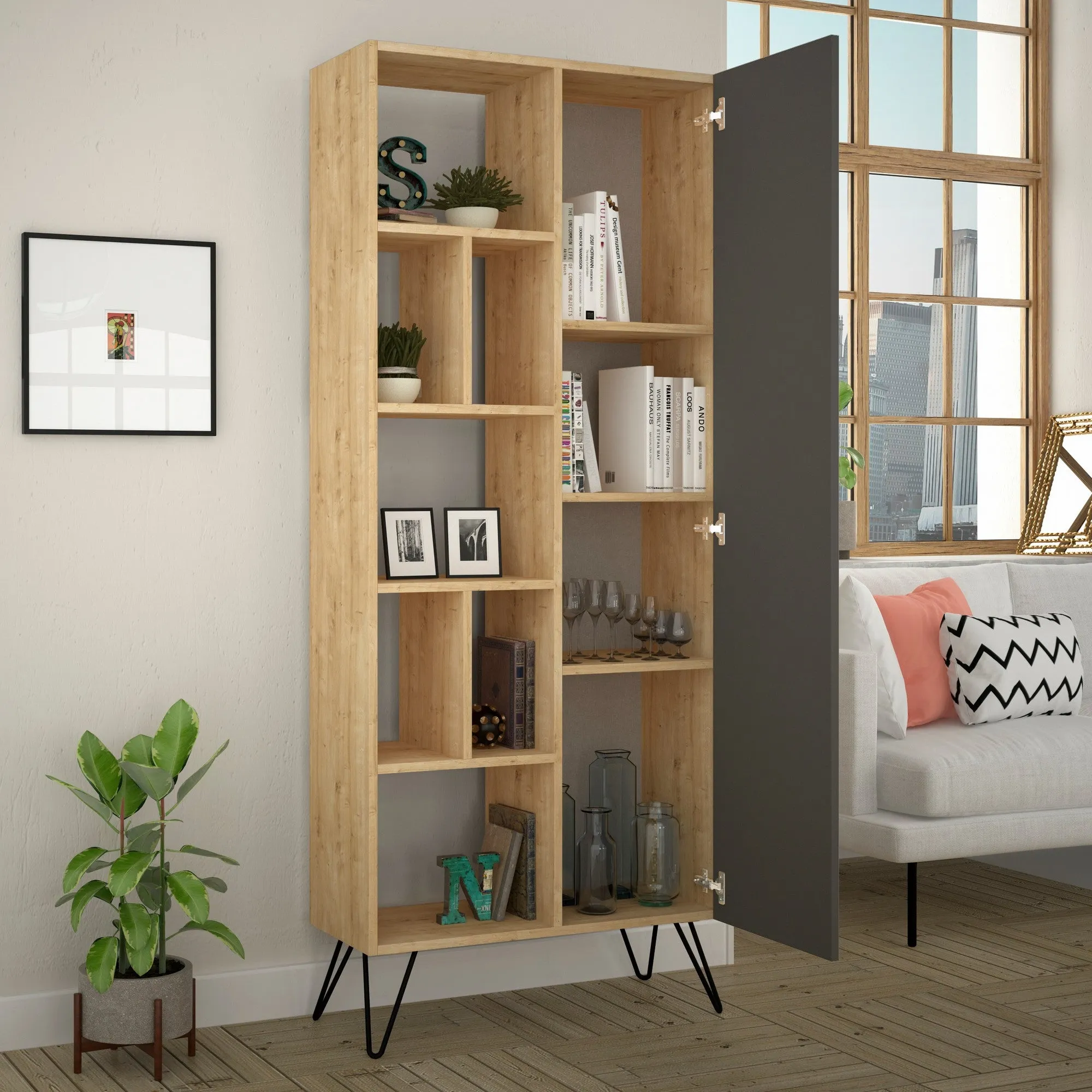 Bookshelf Jedda Bookcase - Oak, Anthracite