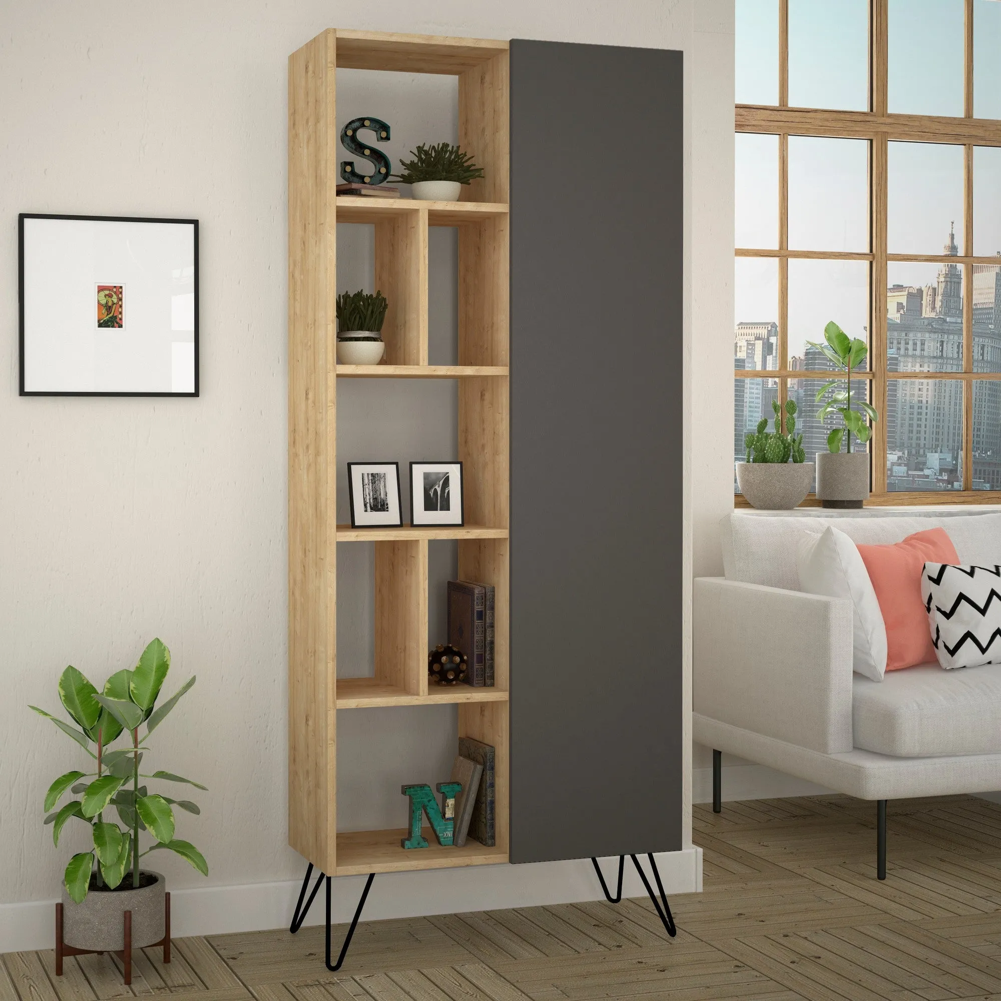 Bookshelf Jedda Bookcase - Oak, Anthracite