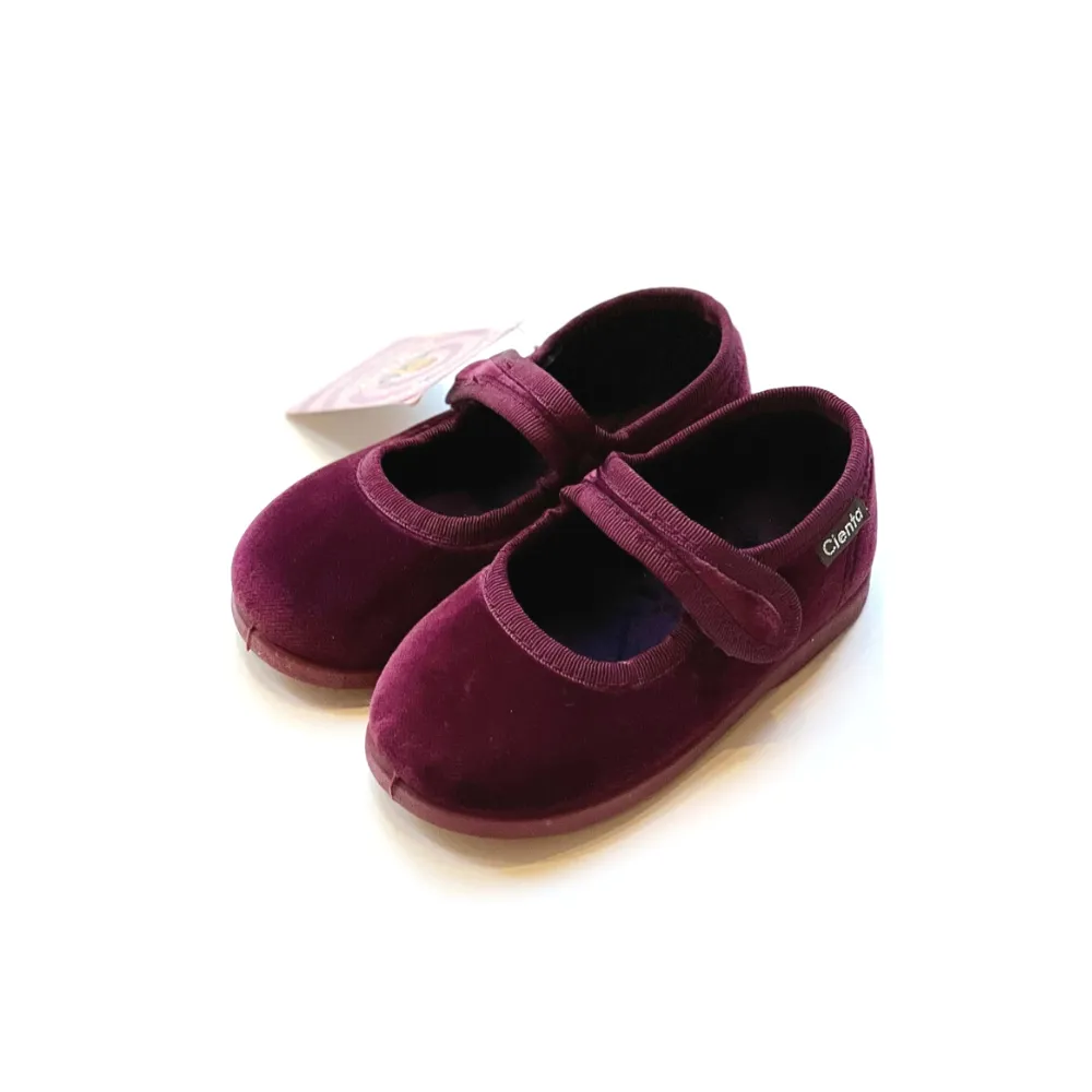 Cienta Velvet Mary Janes, Burgundy [50007520]