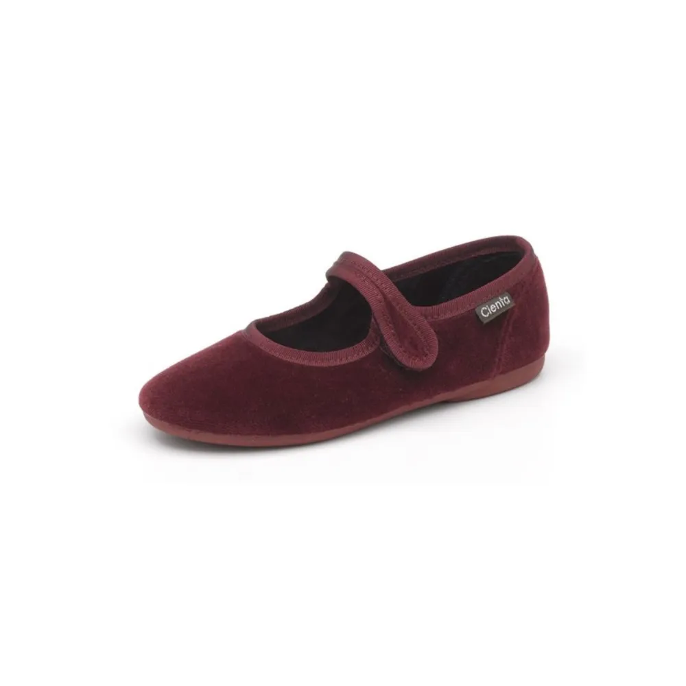 Cienta Velvet Mary Janes, Burgundy [50007520]