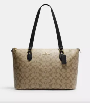 Coach Gallery Tote In Signature Khaki Black