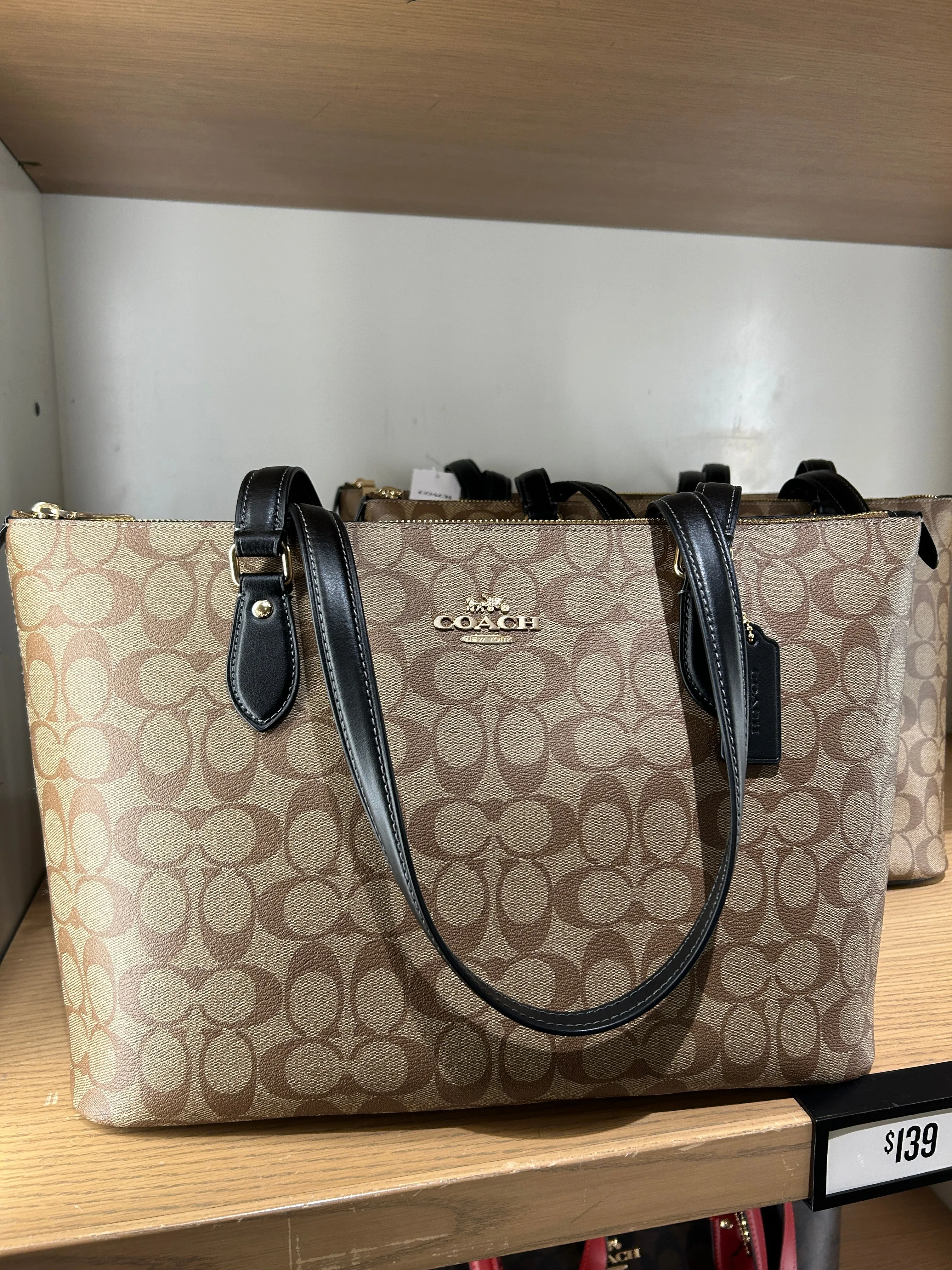 Coach Gallery Tote In Signature Khaki Black