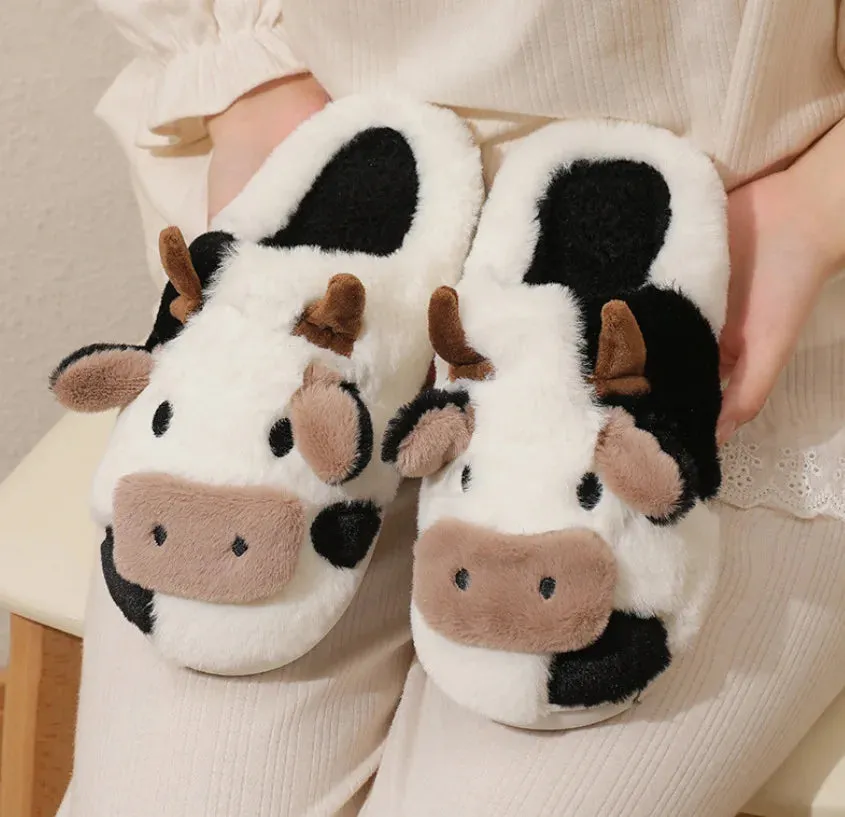 Cute Cow Fluffy House Shoe Slippers