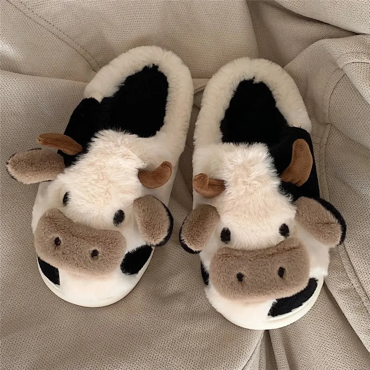 Cute Cow Fluffy House Shoe Slippers