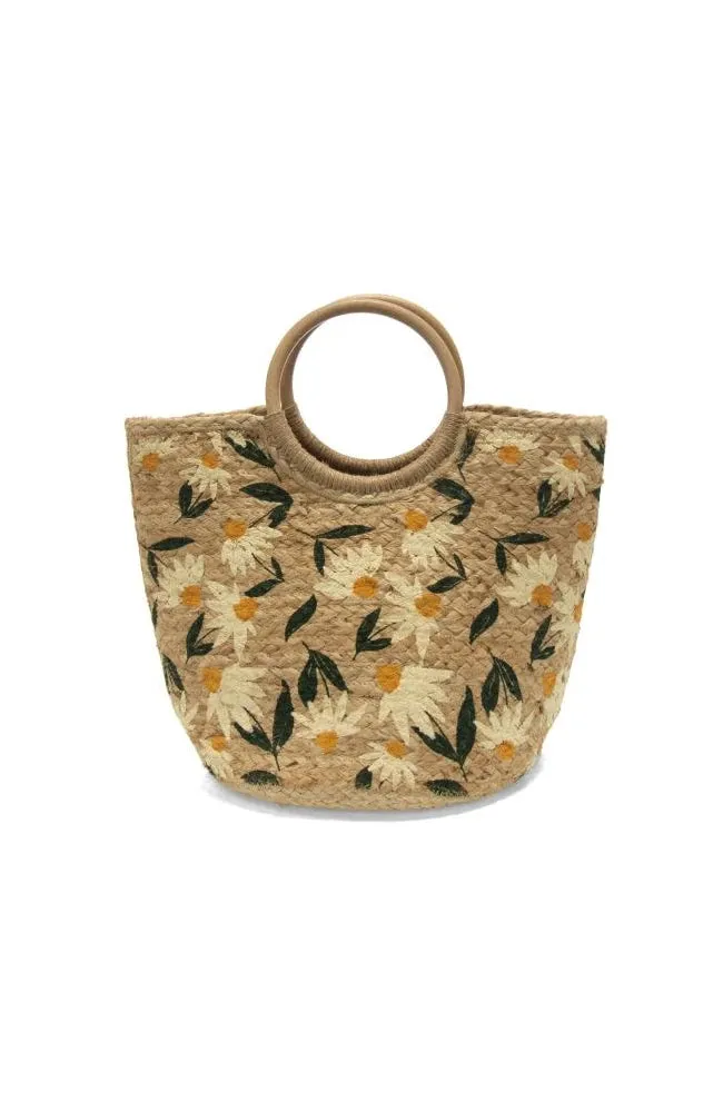 Daisy Painted Alani Tote Bag with Round Handle