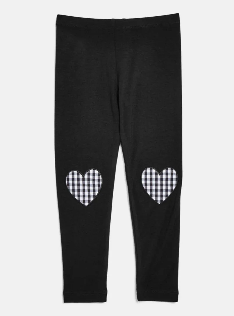 Design History - Girls' Gingham-Heart Leggings in Black