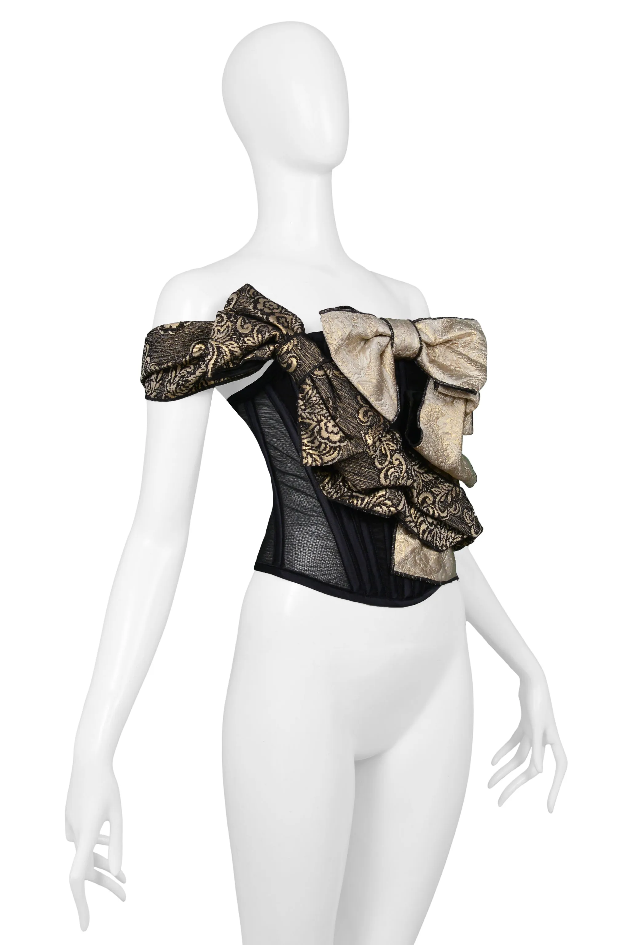 DOLCE & GABBANA BLACK & GOLD MULTI BOW CORSET TOP 2009