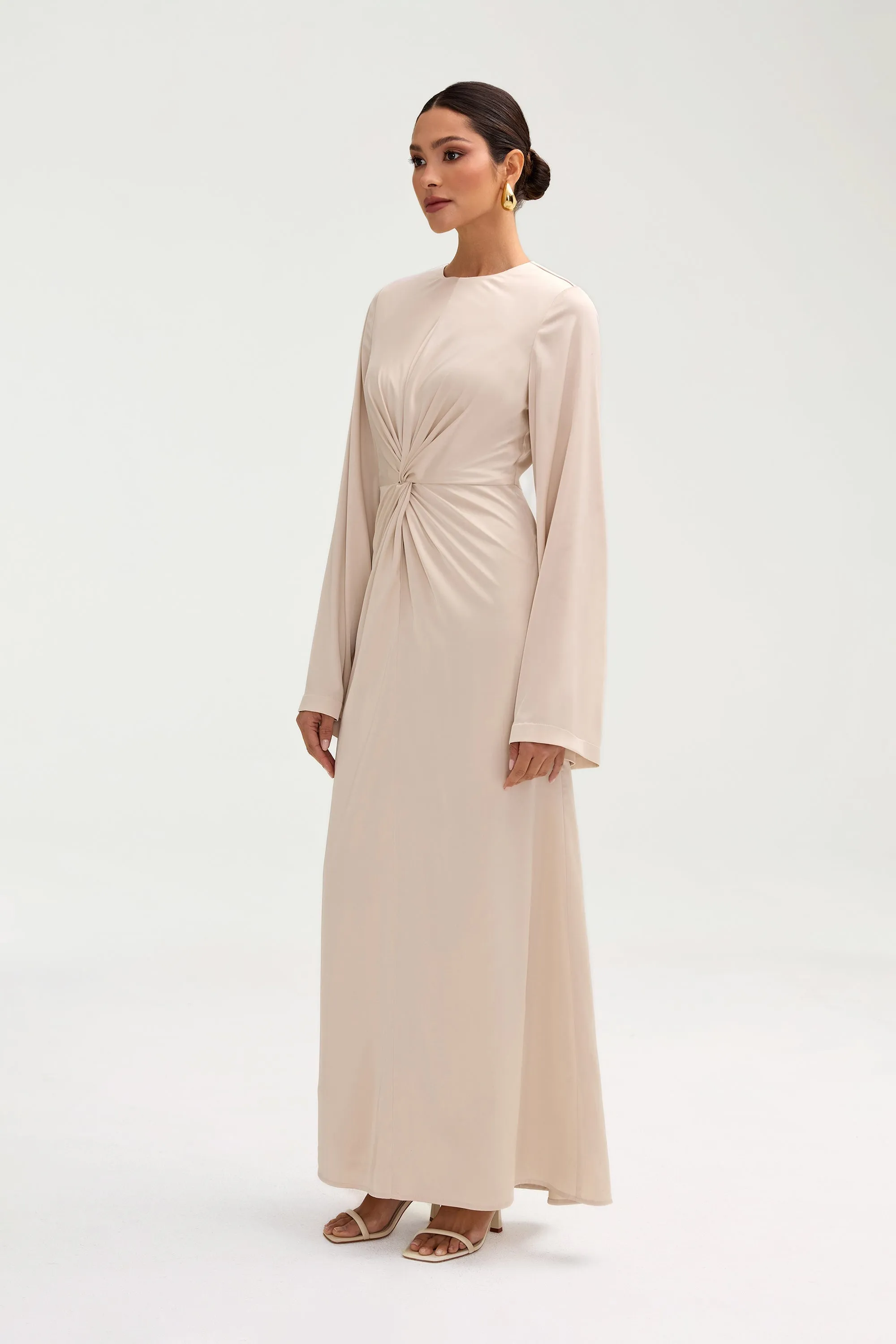 Duha Satin Twist Front Maxi Dress - Cloud