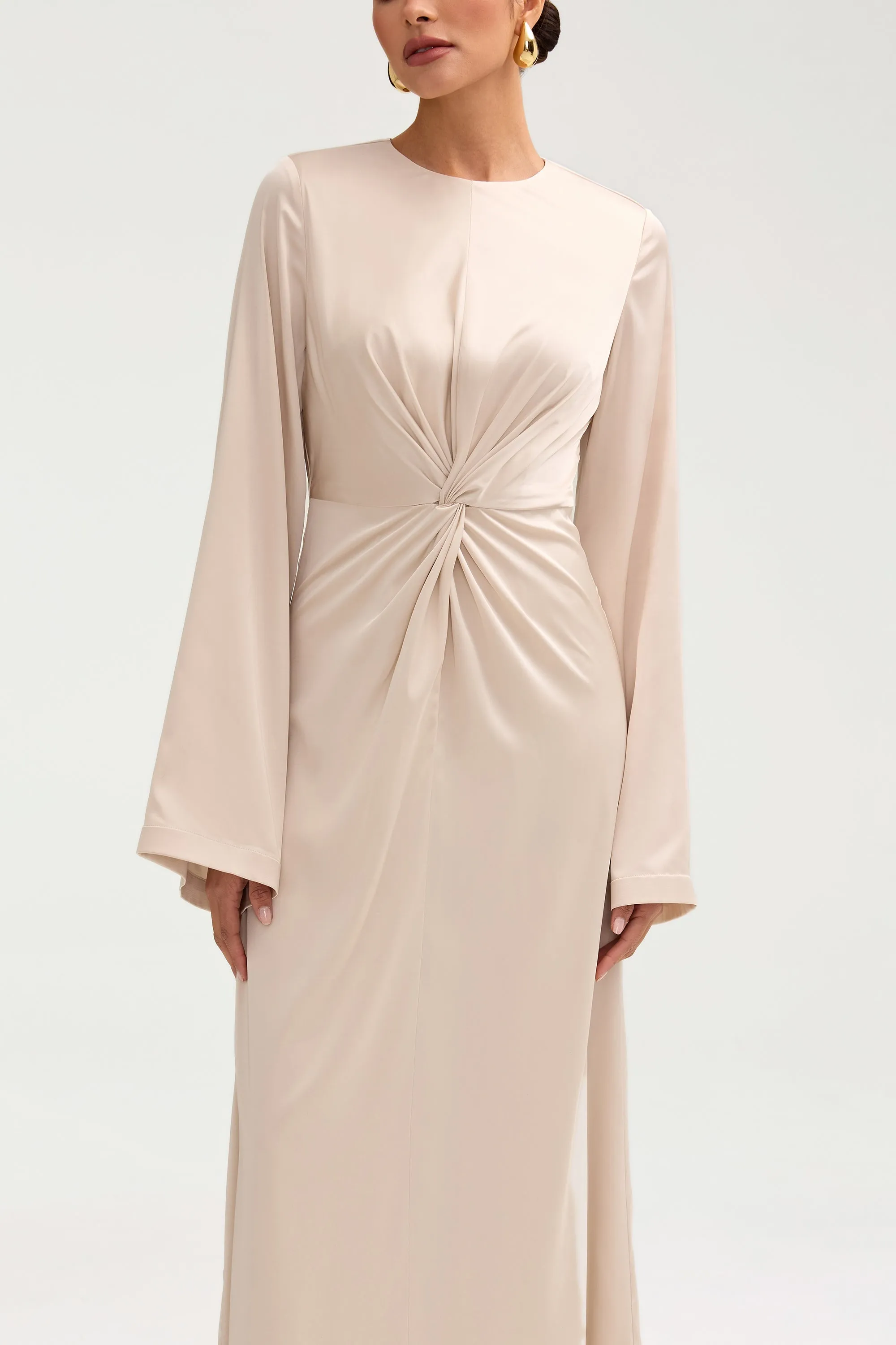 Duha Satin Twist Front Maxi Dress - Cloud