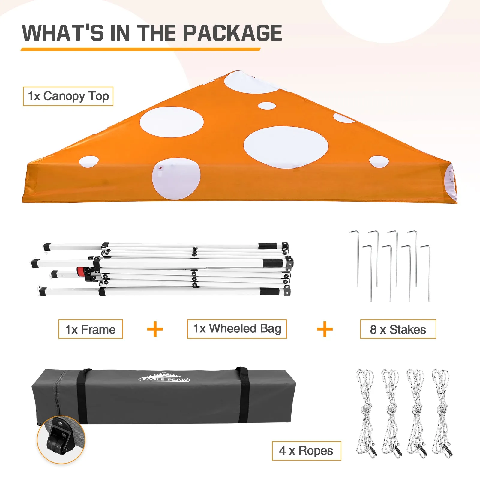 Eagle Peak SHADE GRAPHiX Slant Leg 10x10 Easy Setup Pop Up Canopy Tent (Orange Mushroom Top)