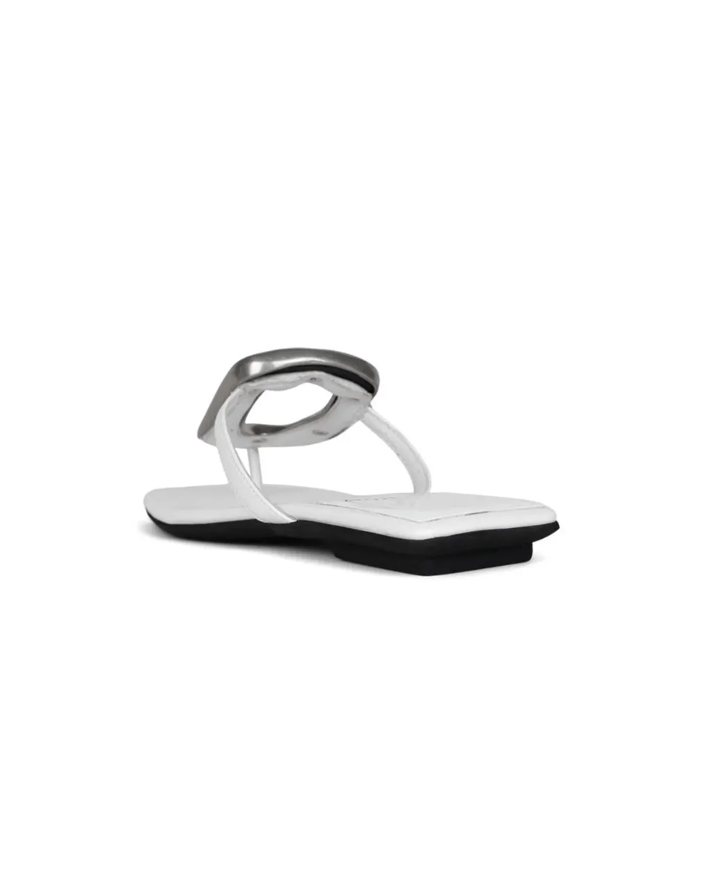 Flat Ornament Thong Sandal White Silver