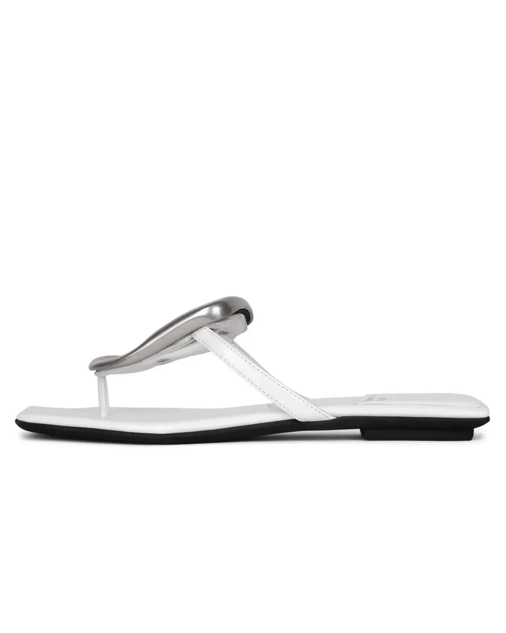 Flat Ornament Thong Sandal White Silver