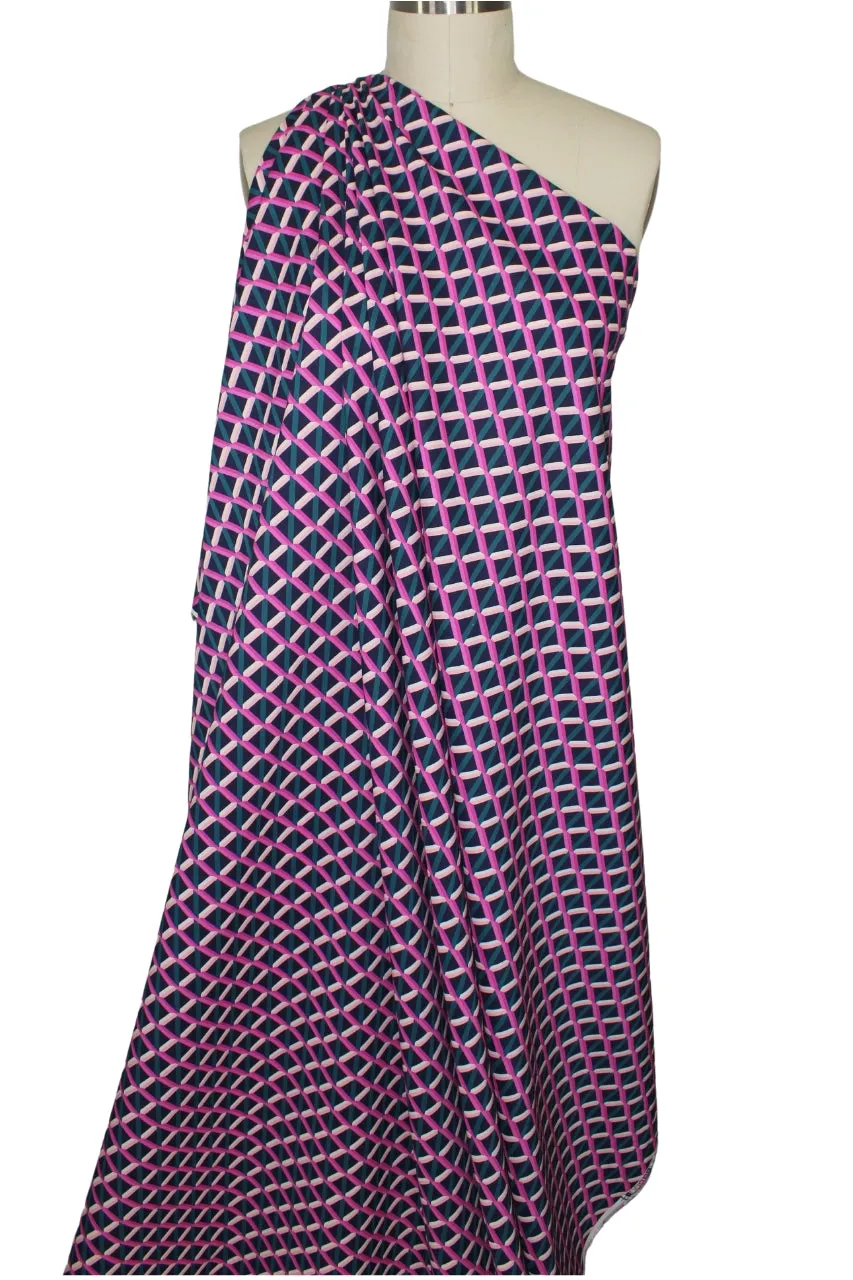 Geometric Rayon Challis - Pink/Teal/Navy