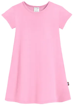 Girls Soft Cotton Jersey Cap Sleeve Dress | Bright Light Pink