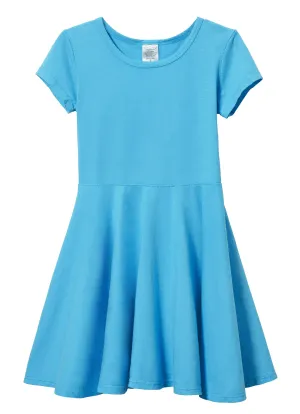 Girls Soft Cotton Jersey Short Sleeve Twirly Dress | Turquoise