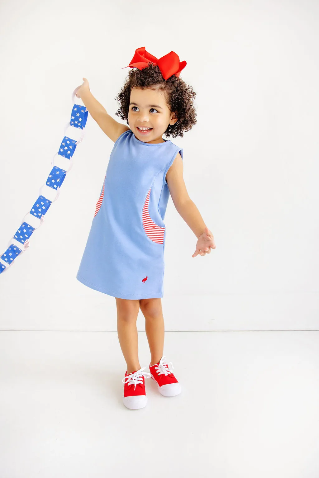 Gladys Day Dress - Barbados Blue with Richmond Red & Worth Avenue White Stripe