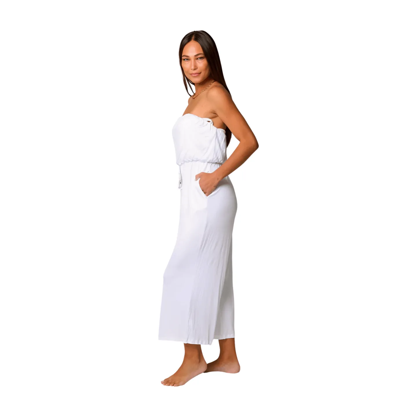 J Valdi Kira Jersey Sleeveless Jumpsuit Cover Up - White