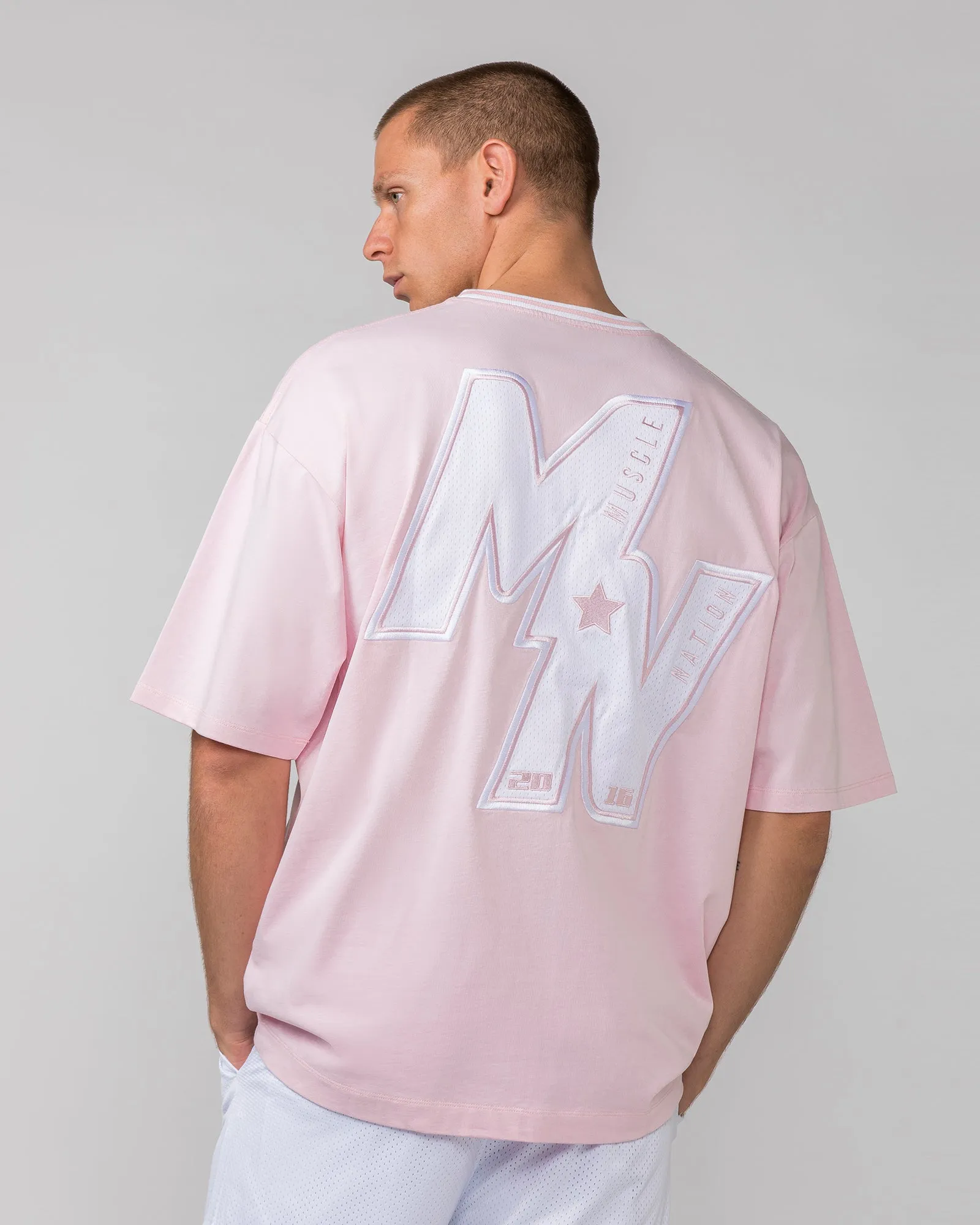 Muscle Nation | Throwback Oversized Tee - Soft Pink (Mens Sizing)