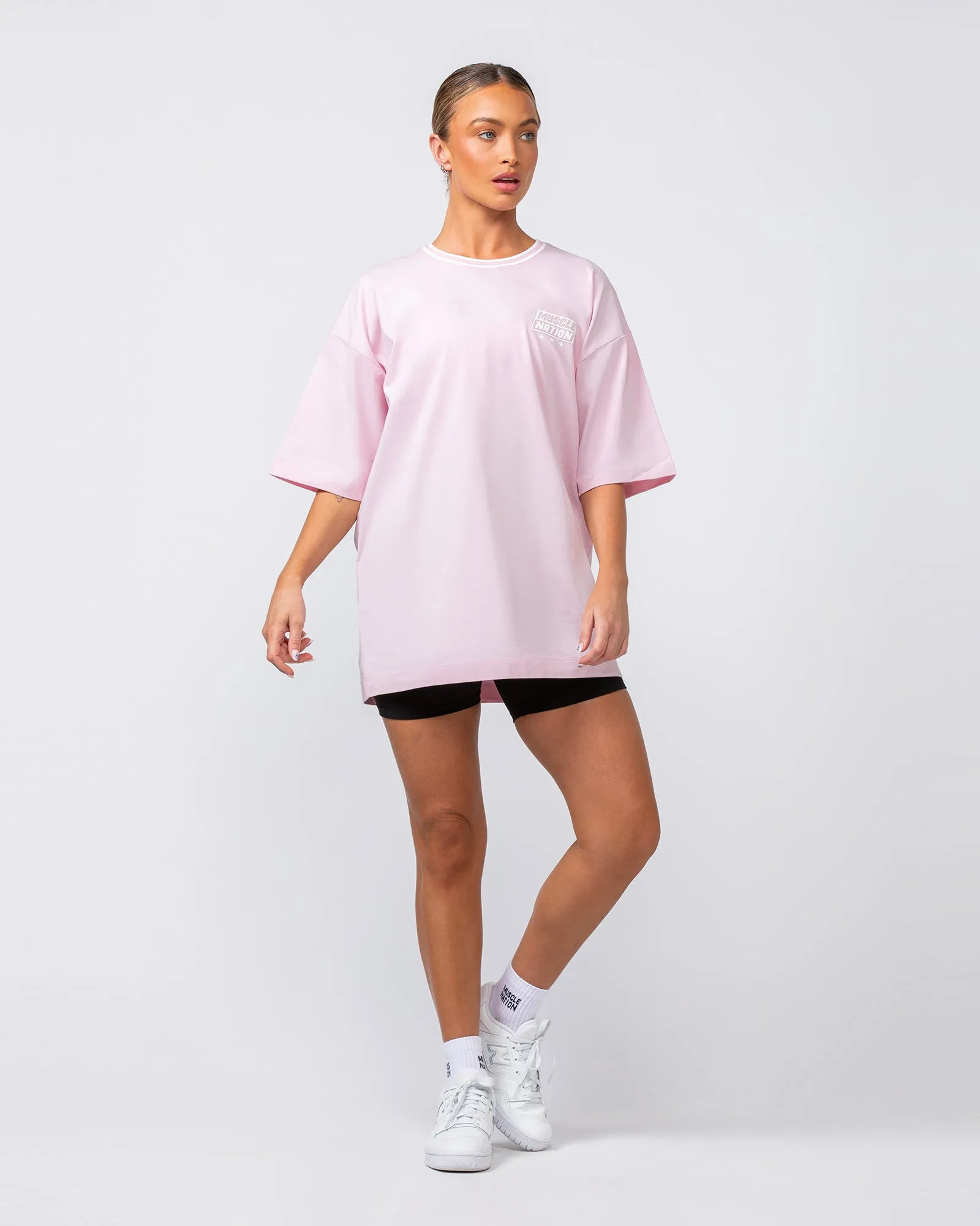 Muscle Nation | Throwback Oversized Tee - Soft Pink (Mens Sizing)