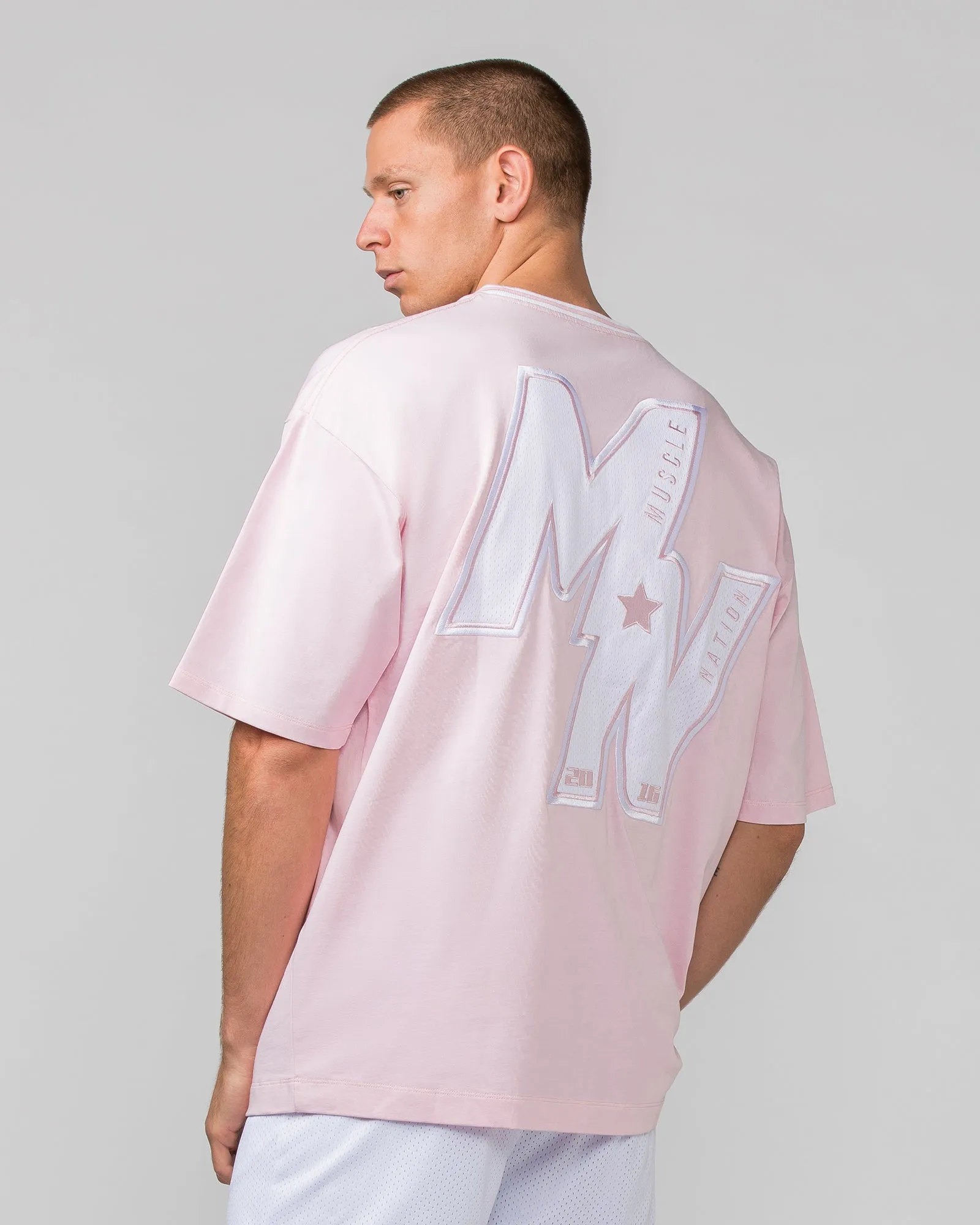 Muscle Nation | Throwback Oversized Tee - Soft Pink (Mens Sizing)