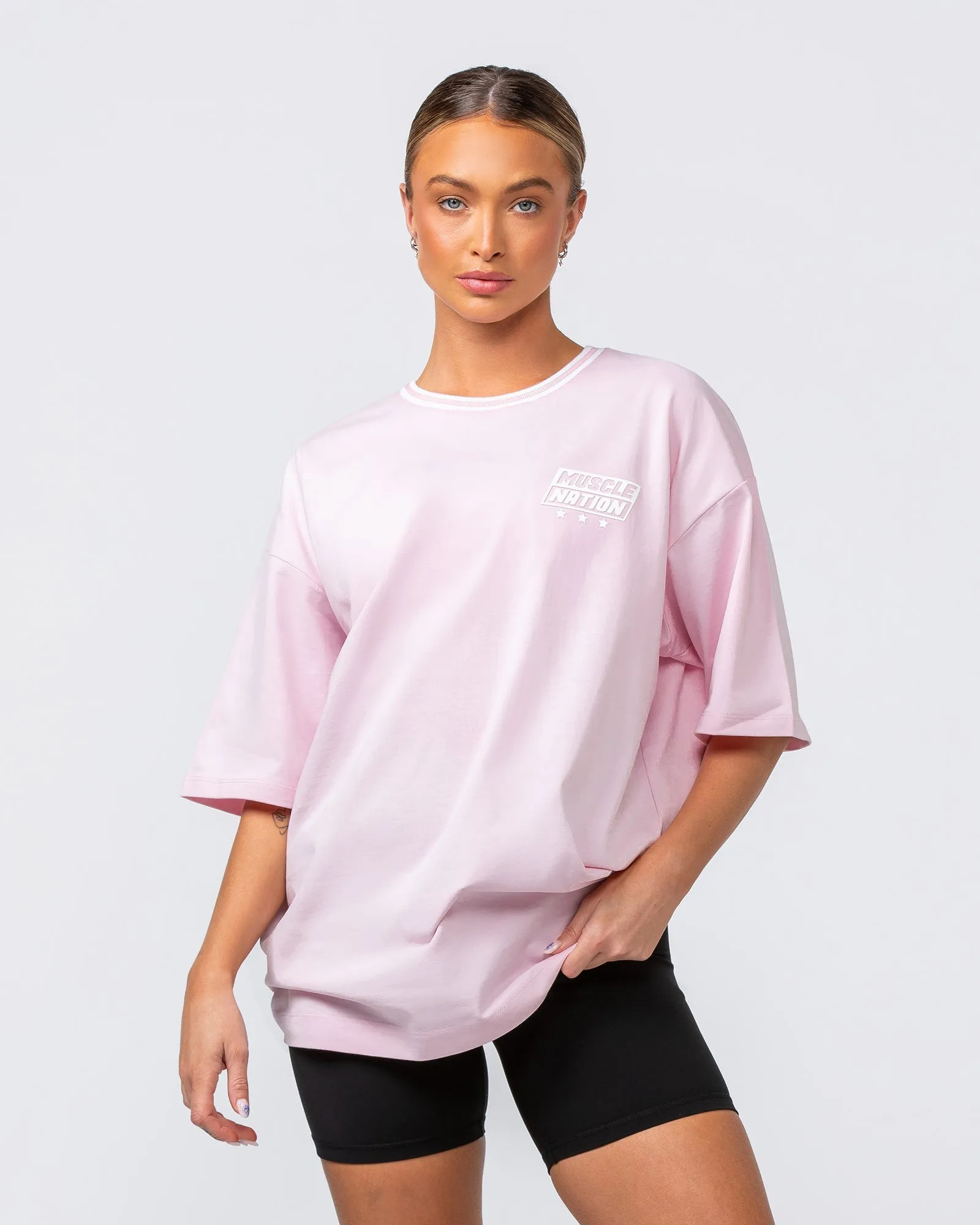 Muscle Nation | Throwback Oversized Tee - Soft Pink (Mens Sizing)