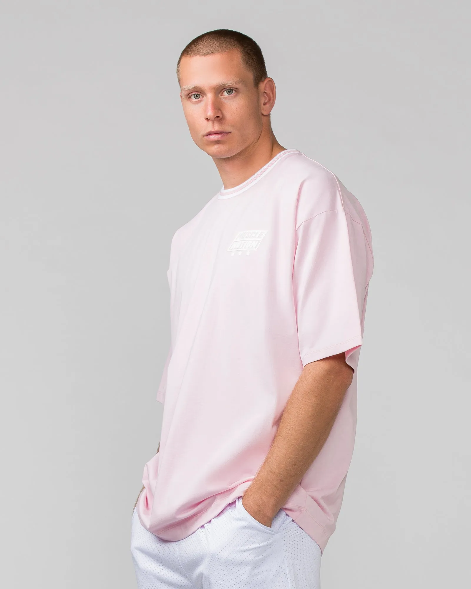 Muscle Nation | Throwback Oversized Tee - Soft Pink (Mens Sizing)