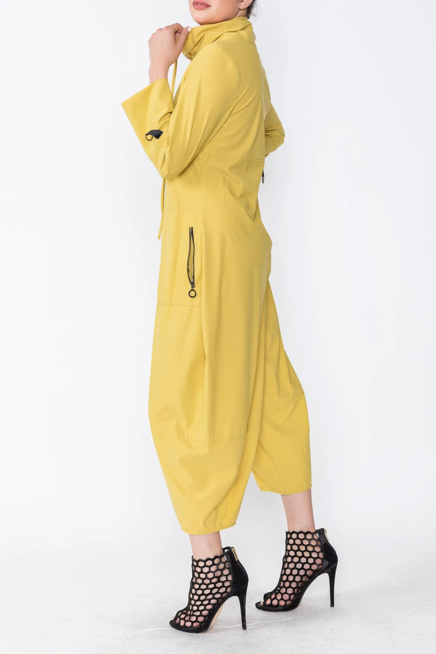 Mustard Zip-Up Front Cropped Long Sleeve Jumpsuit