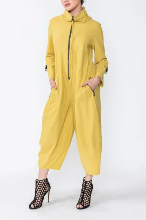 Mustard Zip-Up Front Cropped Long Sleeve Jumpsuit