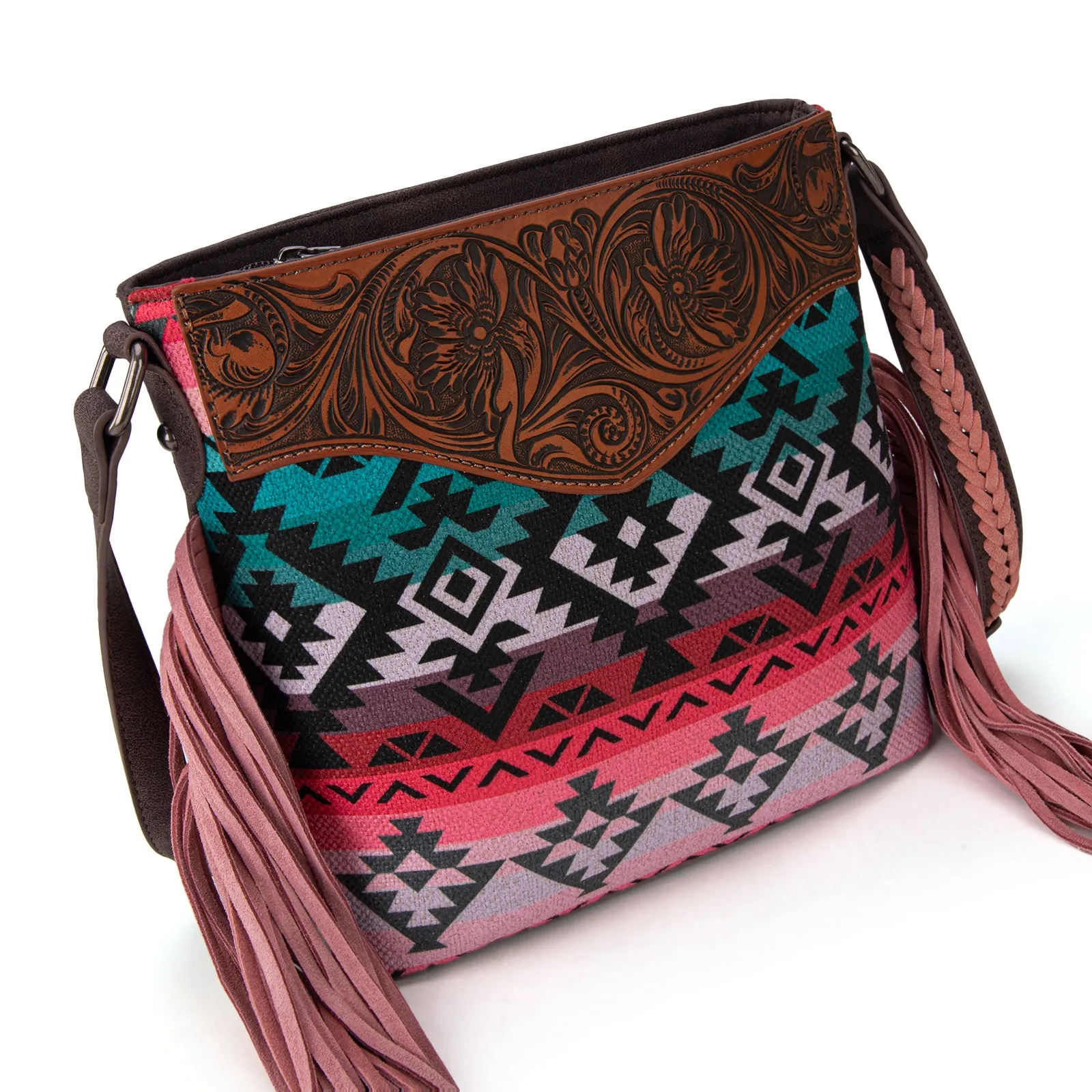 MW1295G-9360  Montana West Tooled Aztec Concealed Crossbody - Pink