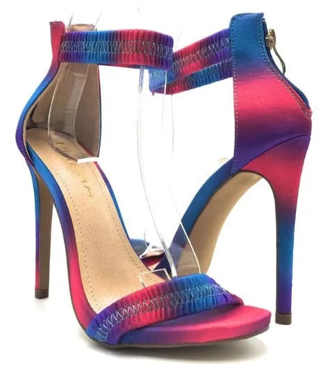 NEW JESSE SEXY MULTI COLOR OPEN TOE ELASTICIZED ANKLE STRAP ZIPPER HEELS