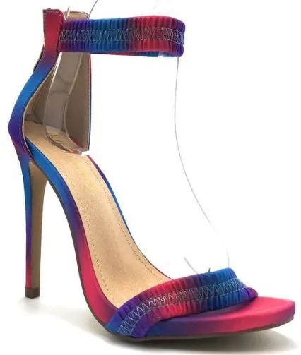 NEW JESSE SEXY MULTI COLOR OPEN TOE ELASTICIZED ANKLE STRAP ZIPPER HEELS