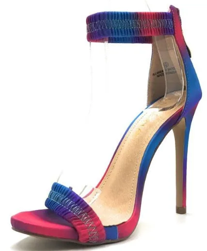 NEW JESSE SEXY MULTI COLOR OPEN TOE ELASTICIZED ANKLE STRAP ZIPPER HEELS