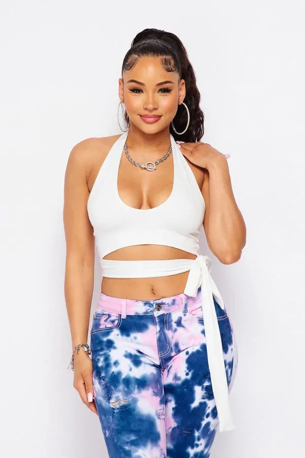 Off White Halter Crop Top